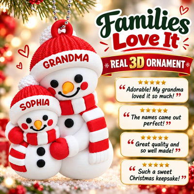 Heartwarming Grandma Hugging Grandkid Snowman - Personalized 3D Printed Ornament - Christmas Gift For Kids, Son, Grandson, Daughter, Granddaughter