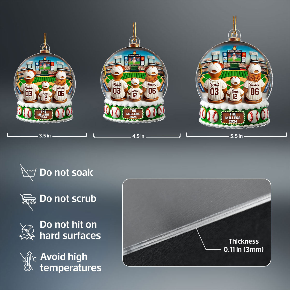 Gingerbread Baseball Family Watching Game Sport Lover 3D Effect Personalized Acrylic Ornament