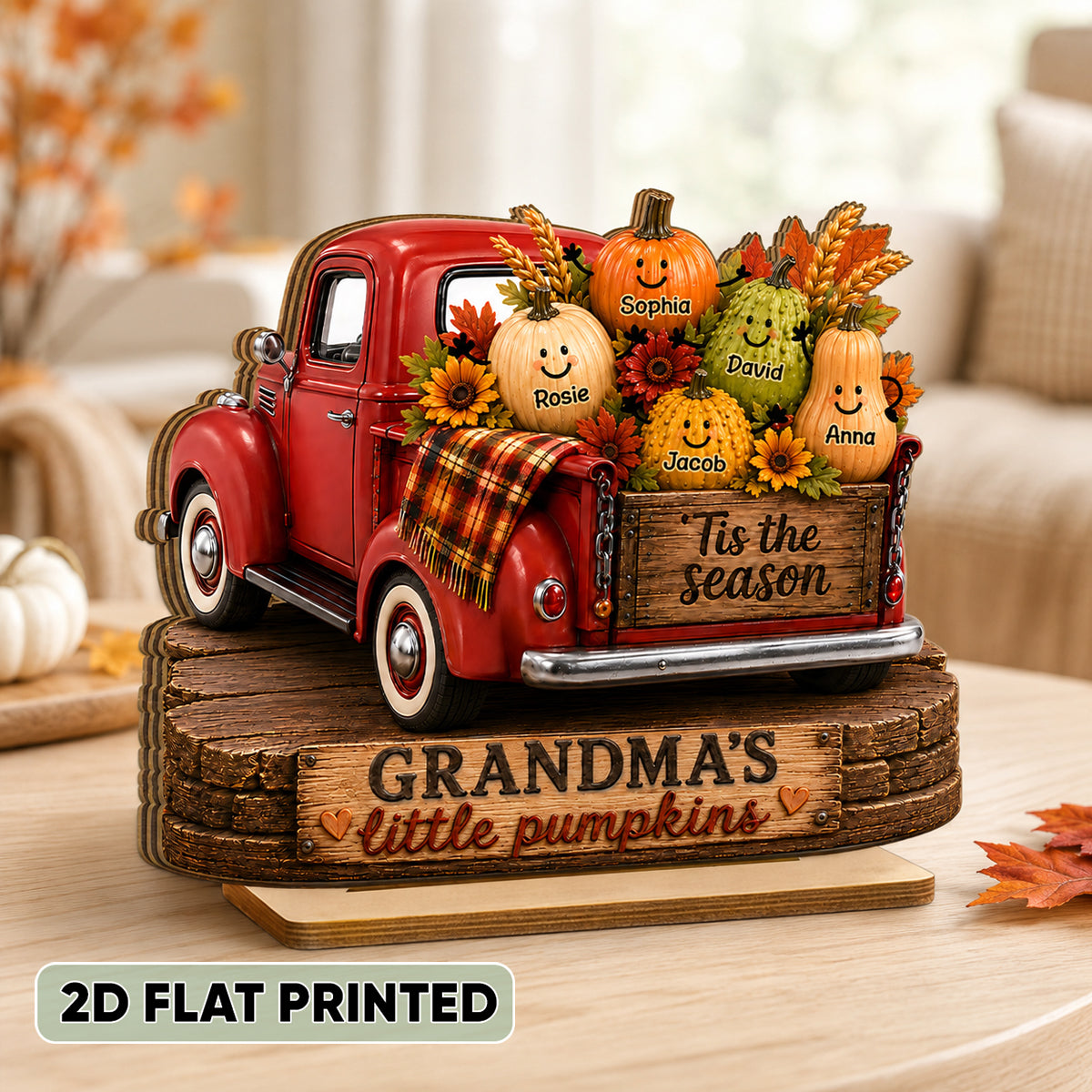 Grandma's Little Pumpkins Pickup Truck - Personalized 2-Layered Wooden Plaque - Cozy Fall Decor for Grandma