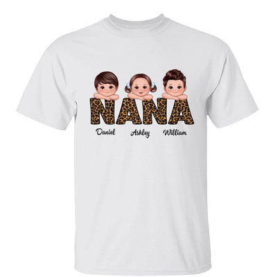 Leopard Pattern Grandma Mom Auntie Doll Kids On Hand Personalized Shirt