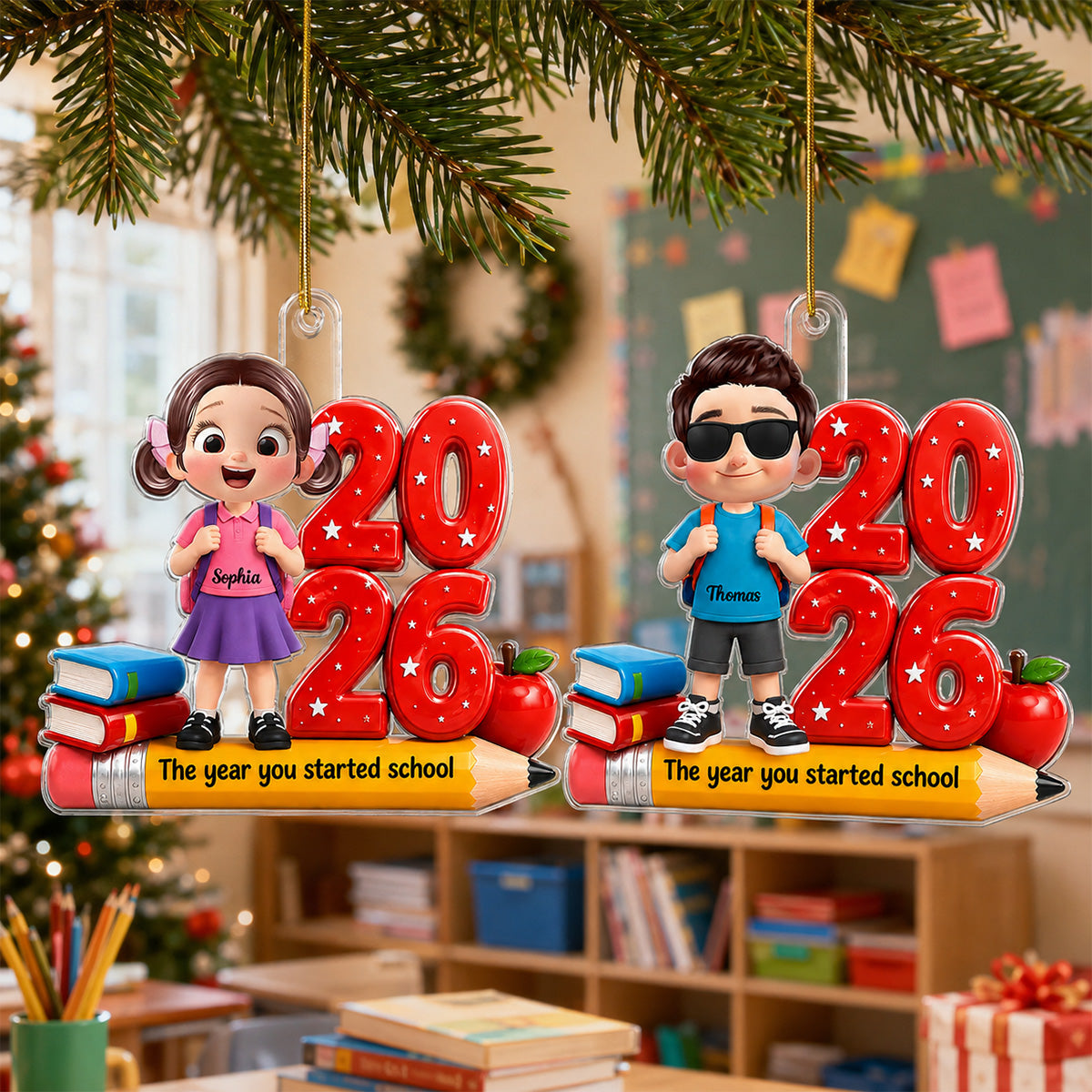 The Year You Started School 2D Flat - Personalized Acrylic Ornament - Christmas Keepsake for Kids