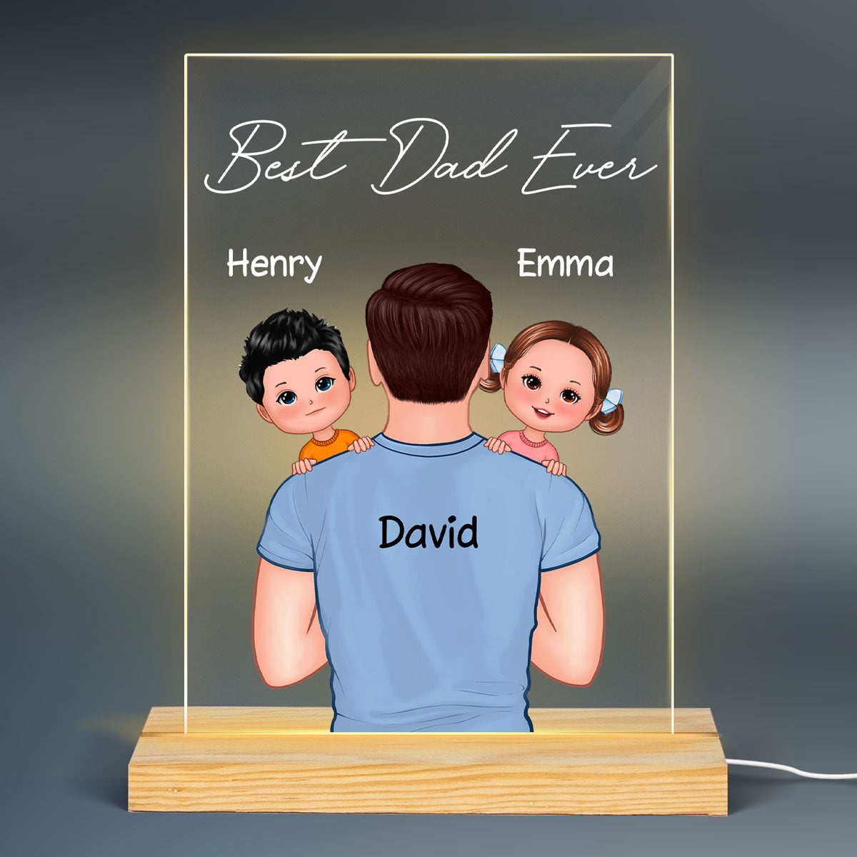 Dad Carrying Kids On Shoulder Gift For Dad Personalized Rectangle LED Night Light