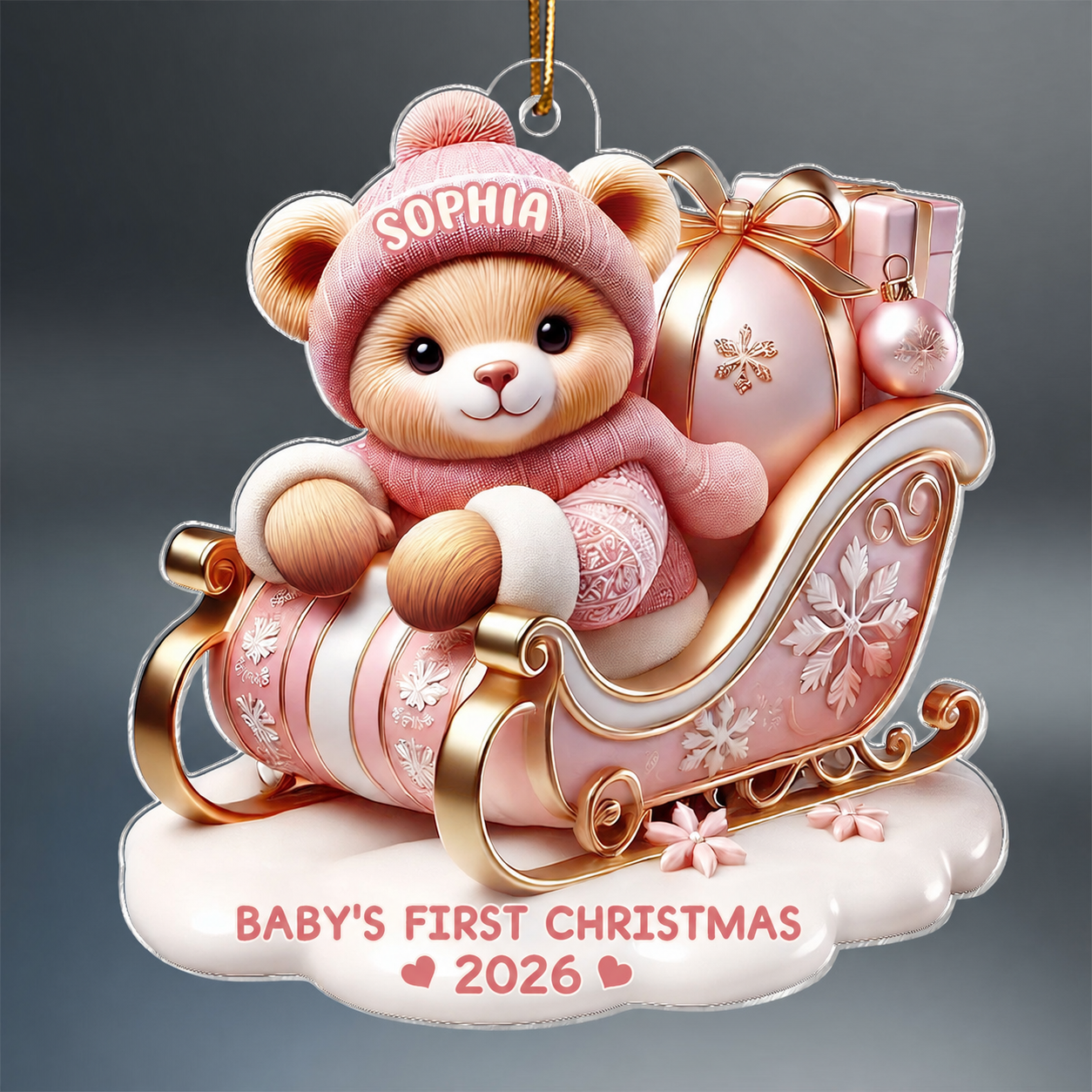 3D Effect Teddy Bear First Christmas Personalized Acrylic Ornament, Christmas Gift For Newborns, New Parents
