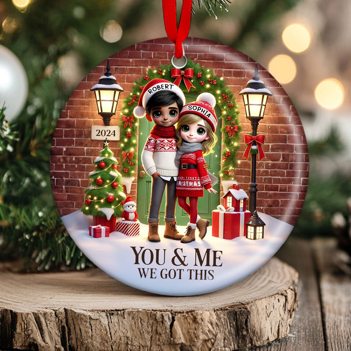 Couple Standing In Front of Door Personalized Ceramic Ornament, Christmas Gift for Him, Gift for Her