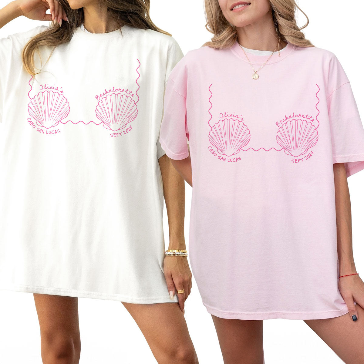 Seashells & Wedding Bells Beach Coastal Bachelorette Party Favors Personalized Matching Shirt