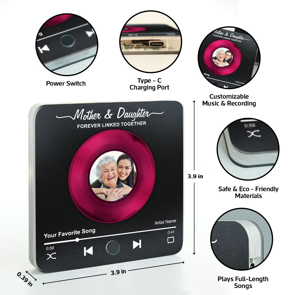 Mom & Daughter Vinyl Custom Photo Personalized Music Fridge Magnet, Perfect 2025 Gift For Mom