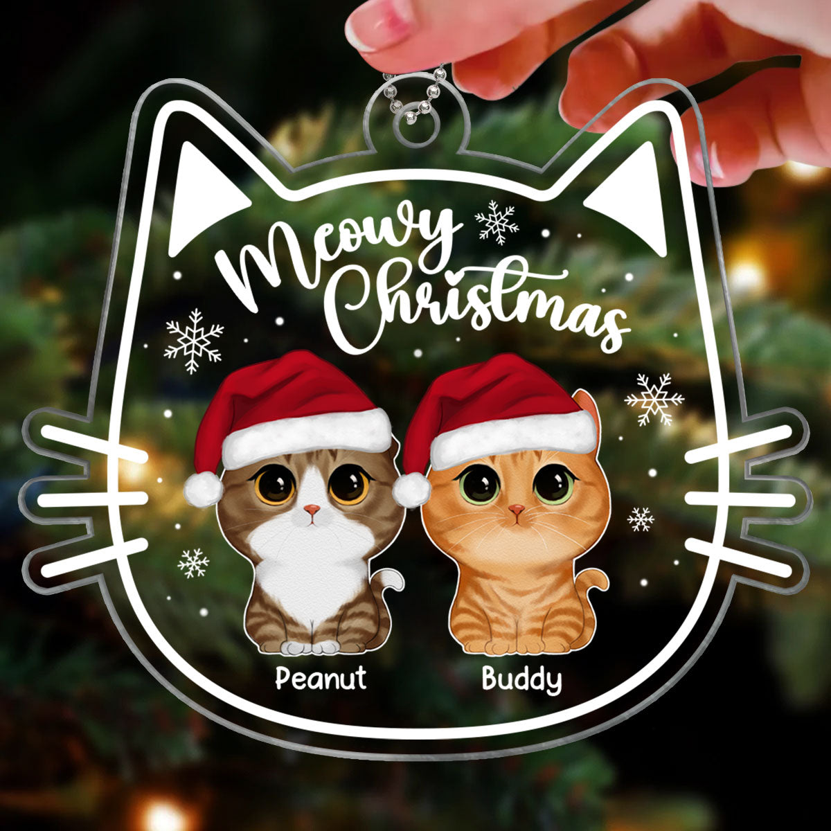Cat Face Shape Watercolor Cute Cats Meowy Christmas Personalized Acrylic Ornament