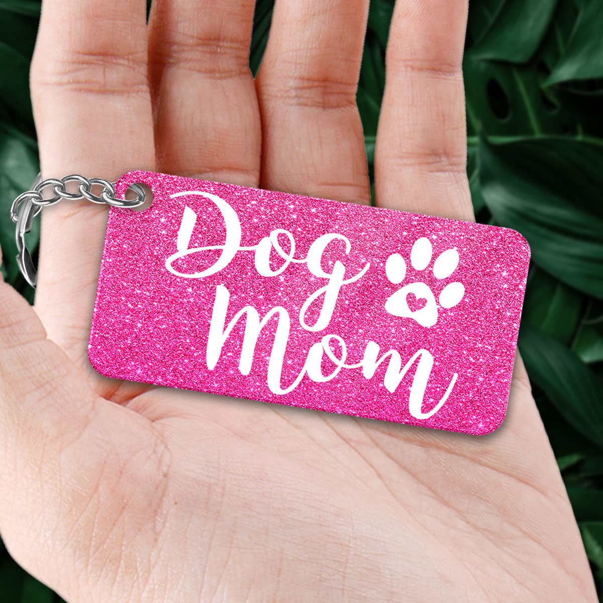 Dog Mom Galaxy Watercolor Cute Dogs Personalized Acrylic Keychain (Not Real Glitter)