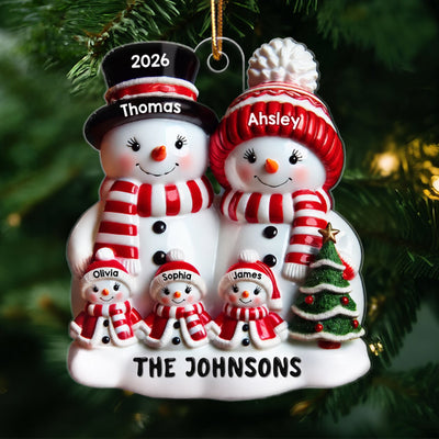 Snowman Family Glossy Effect Christmas Decor Personalized Acrylic Ornament