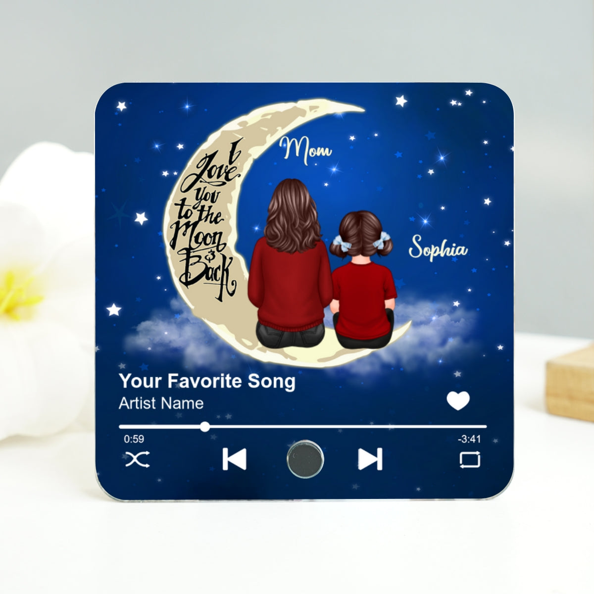 Mom & Son Daughter I Love You To The Moon And Back Personalized Music Fridge Magnet