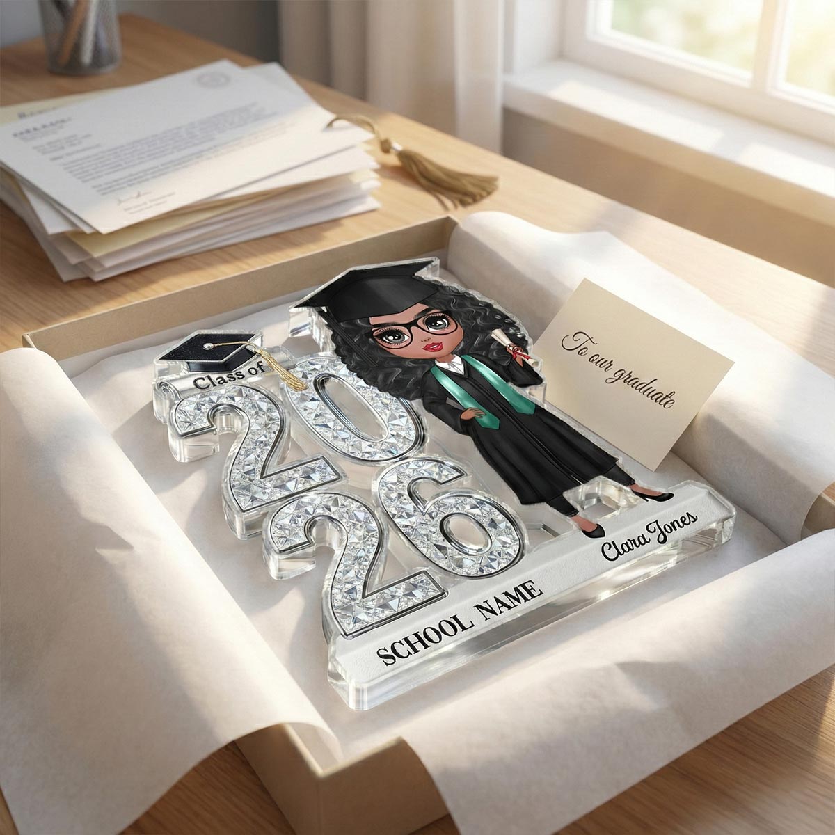 Class Of 2026 2027 Doll Style Senior Shiny Effect 2D Flat - Personalized Acrylic Block Plaque - Graduation Gift For Graduates, Daughter, Son