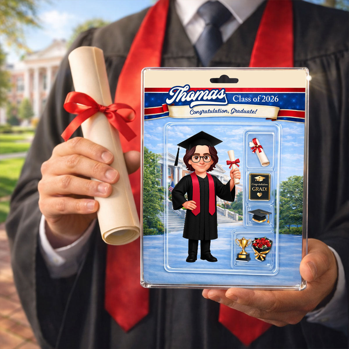 3D Effect Senior Action Figure - Personalized Acrylic Block Plaque - Graduation Gift For Seniors, Daughter, Son, Grandkids