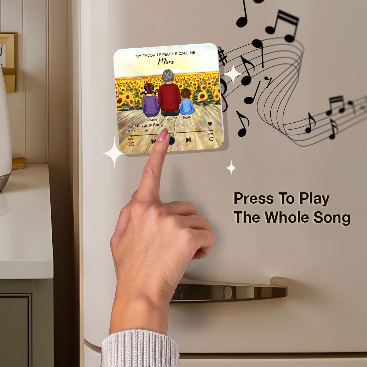 My Favorite People Call Me Nana Sunflower Field Personalized Music Fridge Magnet, Perfect Gift For Nana, Grandma