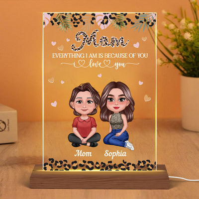 Pretty Doll Leopard Mom Daughters Personalized Acrylic LED Night Light