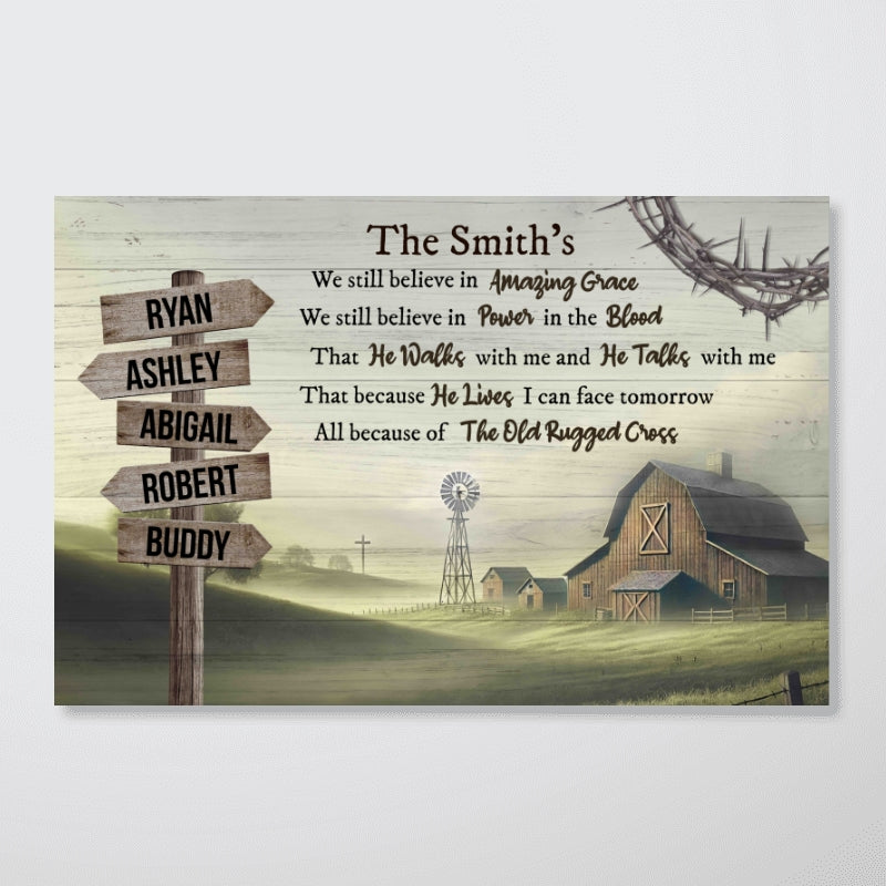 Amazing Grace Farmhouse Wooden Road Sign Premium Poster, Perfect Family Personalized House, Kitchen, Living Room Decoration