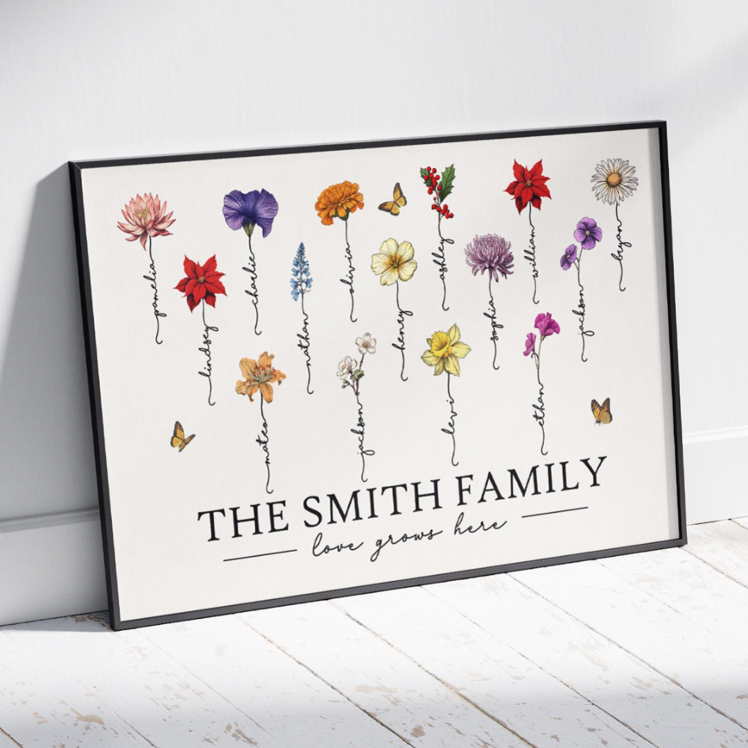 [FREE DELIVERY - Limited Time Offer] Grandma‘s Garden Love Grows Here Beautiful Birth Month Flower Gift For Grandma Mom Personalized Poster