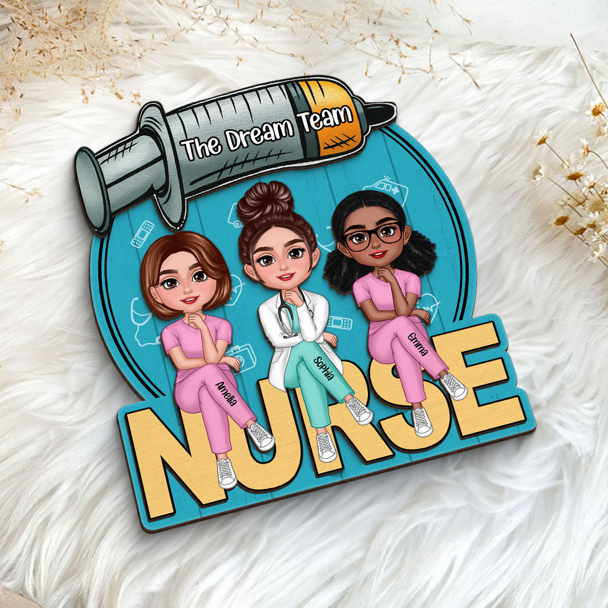 Doll Nurse Best Friends Colleagues Personalized 2-Layer Wooden Plaque, Gift for Coworker