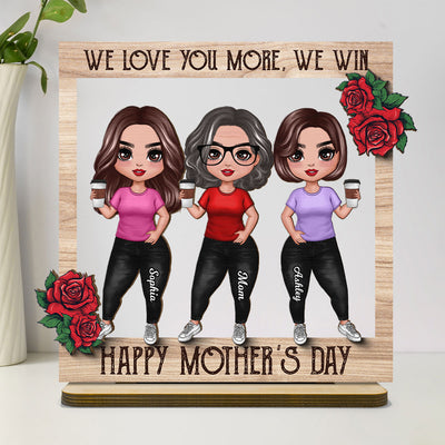 Roses Frame Mom And Daughter Personalized 2-Layer Standing Wooden Plaque