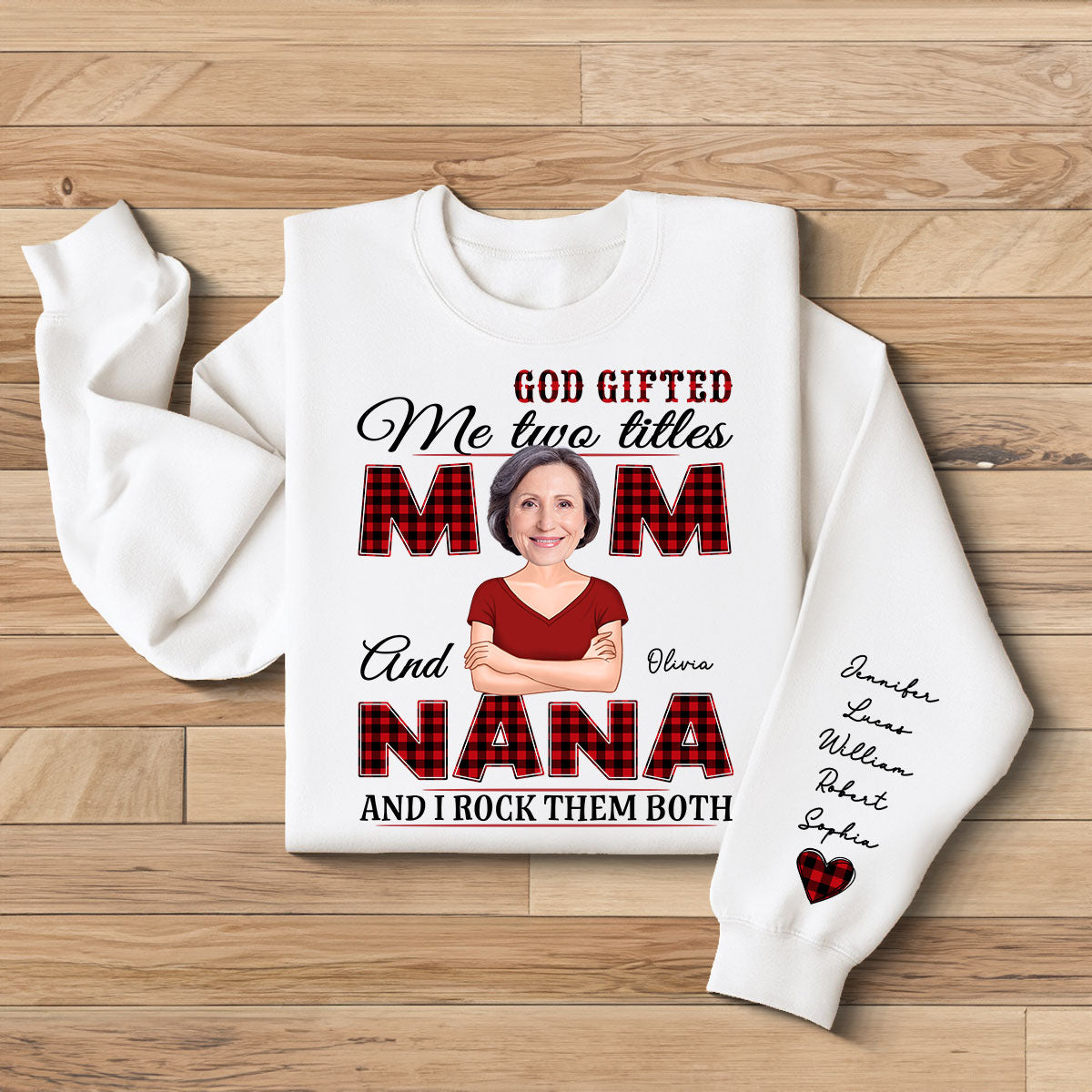 Grandma God Gifted Me Two Titles Custom Photo Personalized Sleeve Printed Sweatshirt