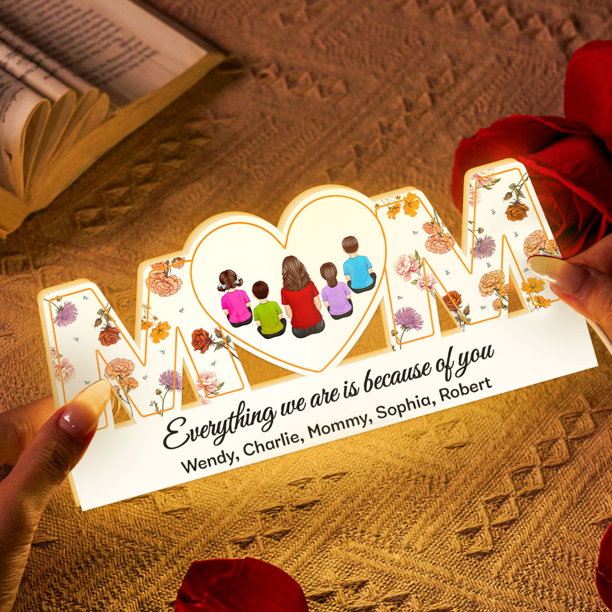 MOM Birth Month Flower Personalized Light Box, Heartfelt Gift For Mom