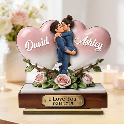 I Love You Couple Heart Rose - Personalized 2-Layered Wooden Plaque - Anniversary, Valentine's Day Gift, Gift For Him, Gift For Her