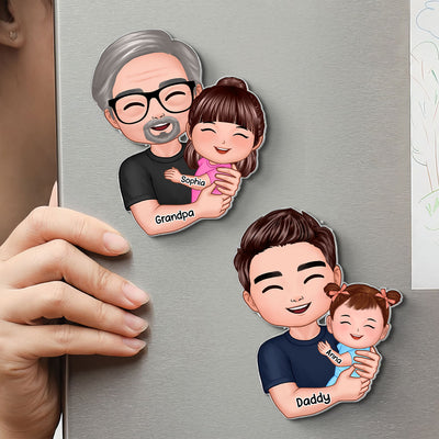 Father Love Dad Embracing Kid Baby - Personalized Acrylic Fridge Magnet - Father's Day Gift For Dad, Husband