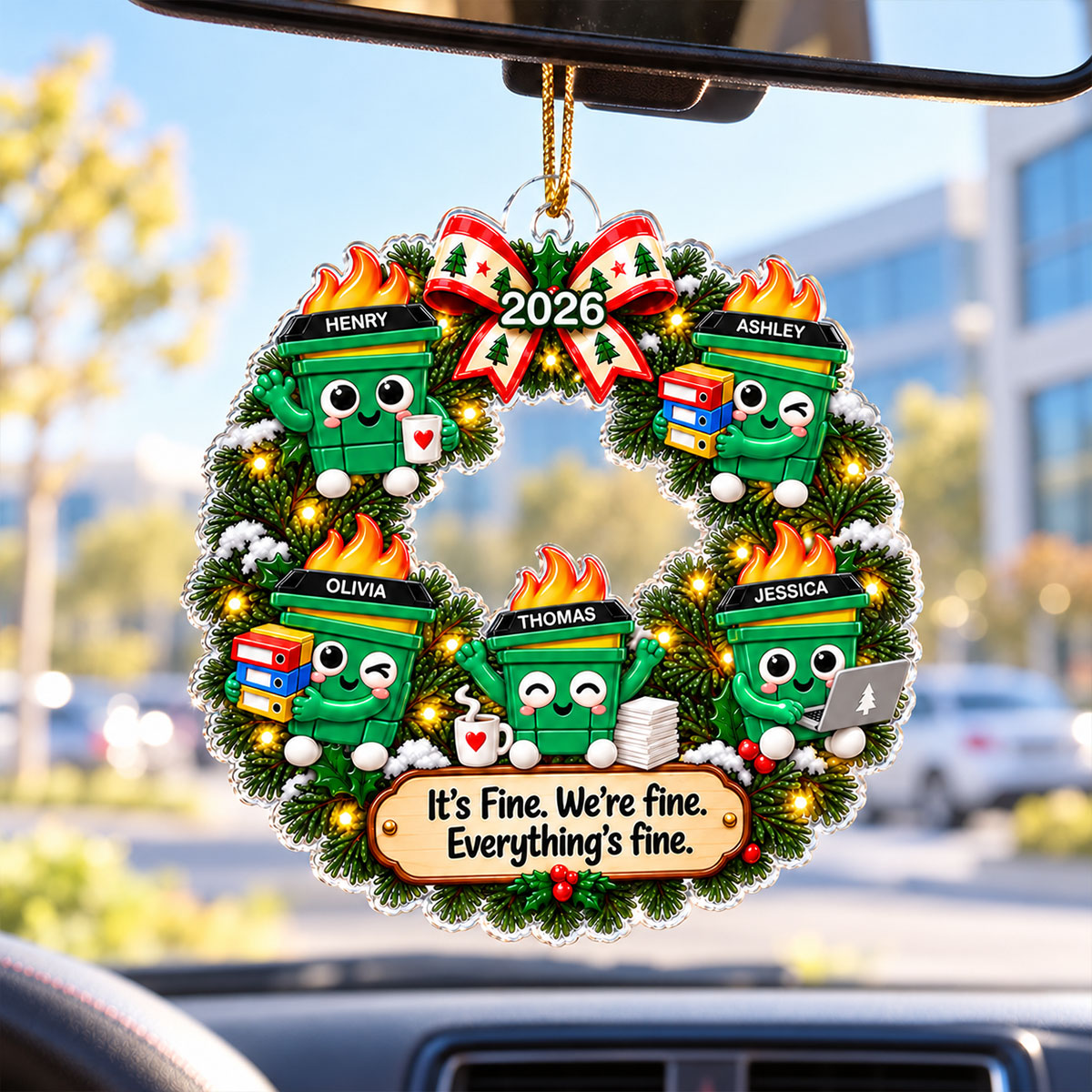 Funny Dumpster Fire Office Chaos - Personalized Acrylic Ornament - Funny Christmas Gift For Coworkers