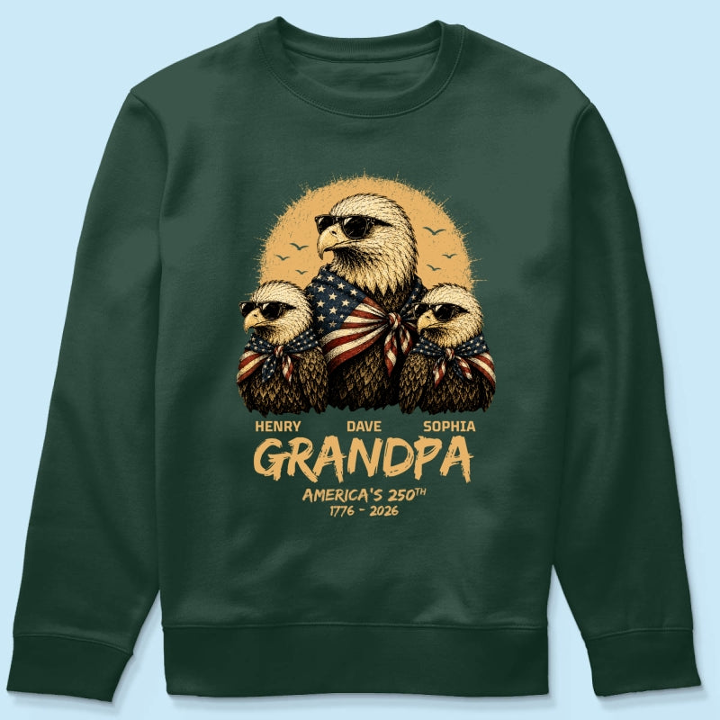 Retro Yellow Vintage Dad Grandpa Eagle America 250th Anniversary - Personalized Shirt - Father's Day Gift For Dad, Grandpa, Husband