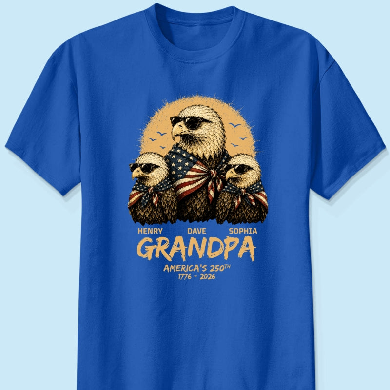 Retro Yellow Vintage Dad Grandpa Eagle America 250th Anniversary - Personalized Shirt - Father's Day Gift For Dad, Grandpa, Husband
