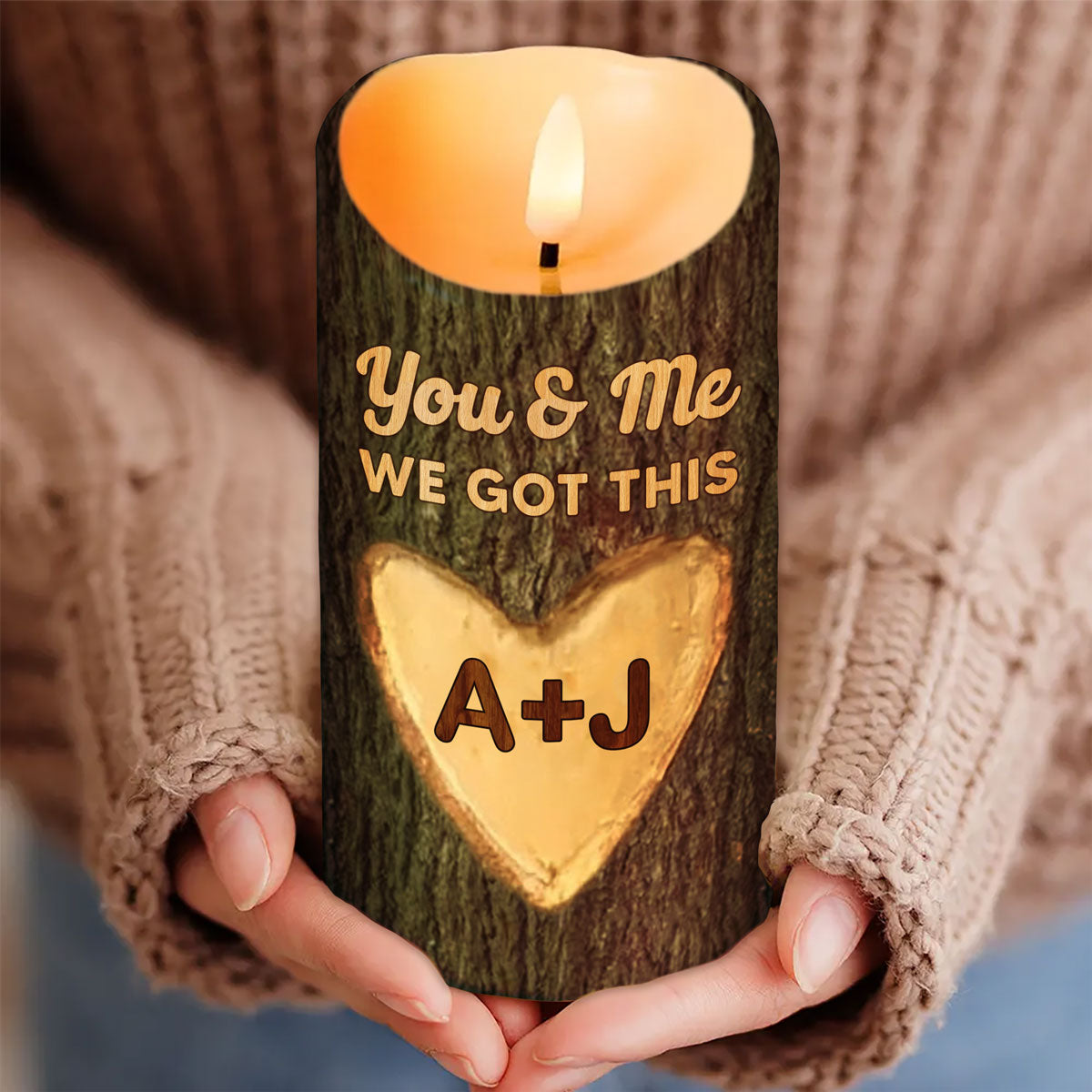 You & Me We Got This Couple Name Carved On Tree Personalized LED Candle