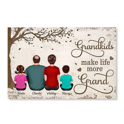 Back View Grandpa Grandma With Grandkids Sitting Under Tree Personalized Horizontal Poster