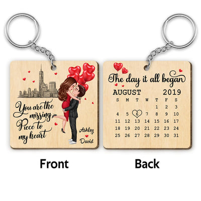 The Missing Piece To My Heart Doll Couple Hugging Kissing Gift For Him For Her Personalized Wooden Keychain