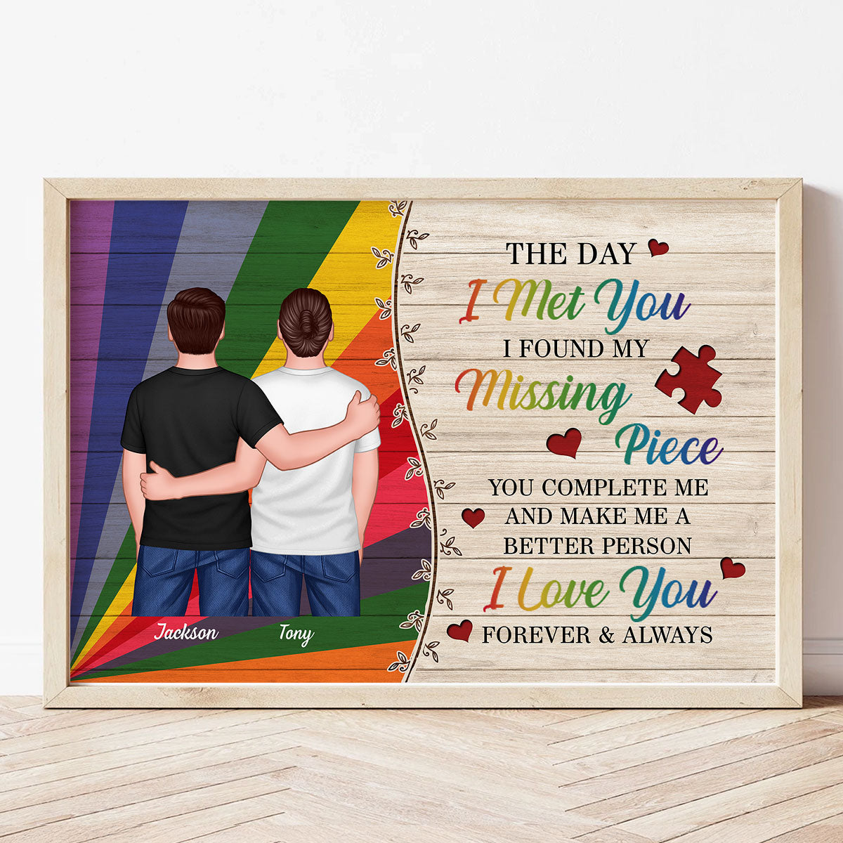 The Day I Met You LGBTQ Couple Hugging Standing Personalized Poster, Pride Month Gift