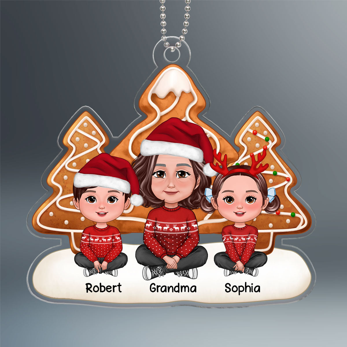 Simple Ginger Bread Christmas Trees Grandma & Grandkids Sitting Personalized Acrylic Ornament