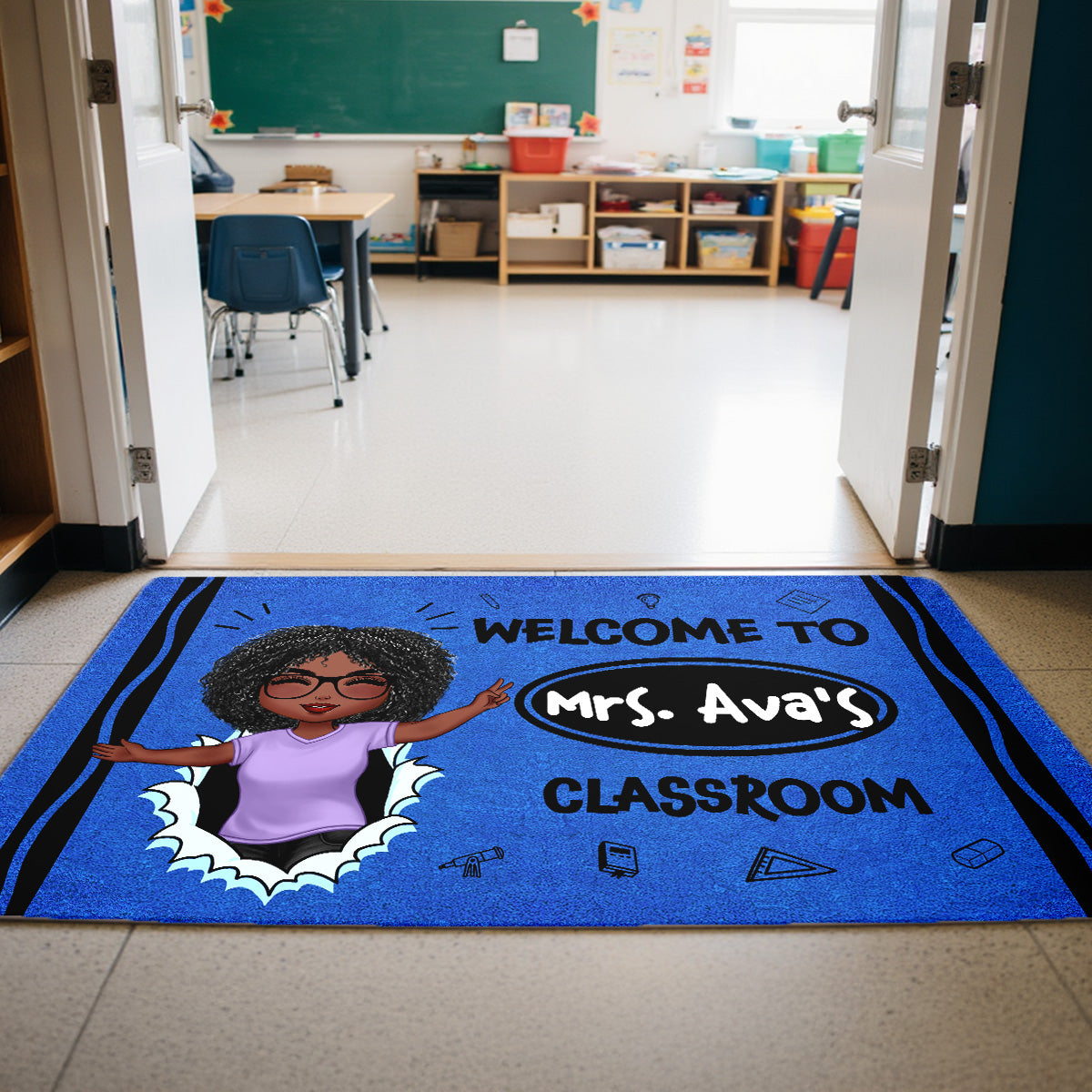 Welcome To My Class Happy Teacher Crayon Theme Personalized Doormat, Classroom Decor