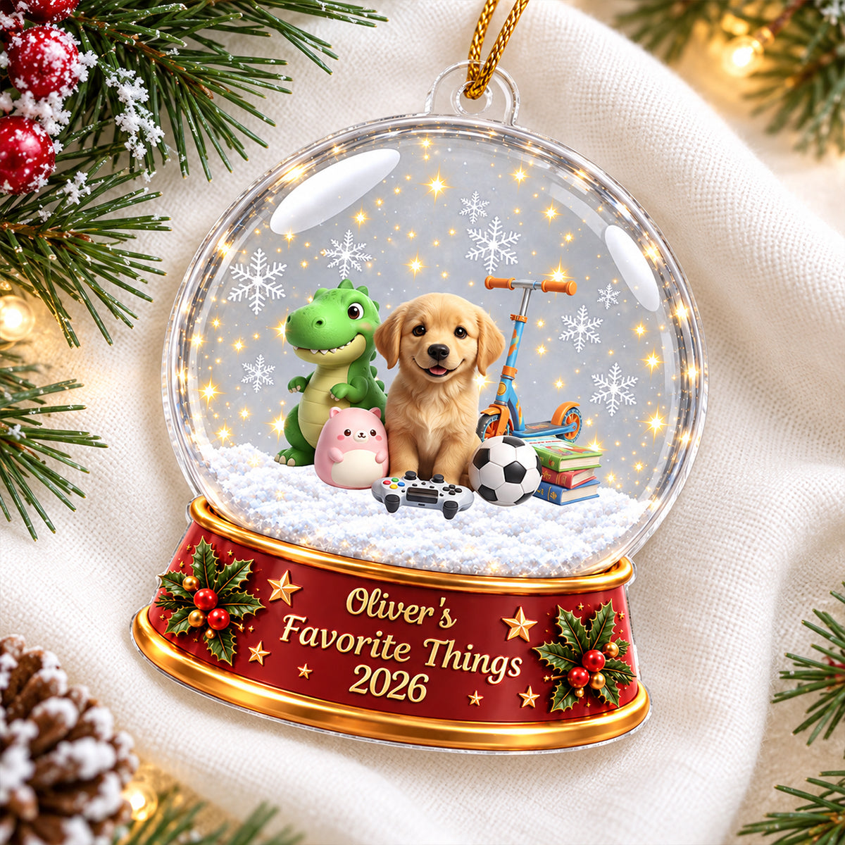 Kid Favorite Things Snow Globe 2D Flat - Personalized Acrylic Onrament - Christmas Gift For Daughter Granddaughter, Son Grandson