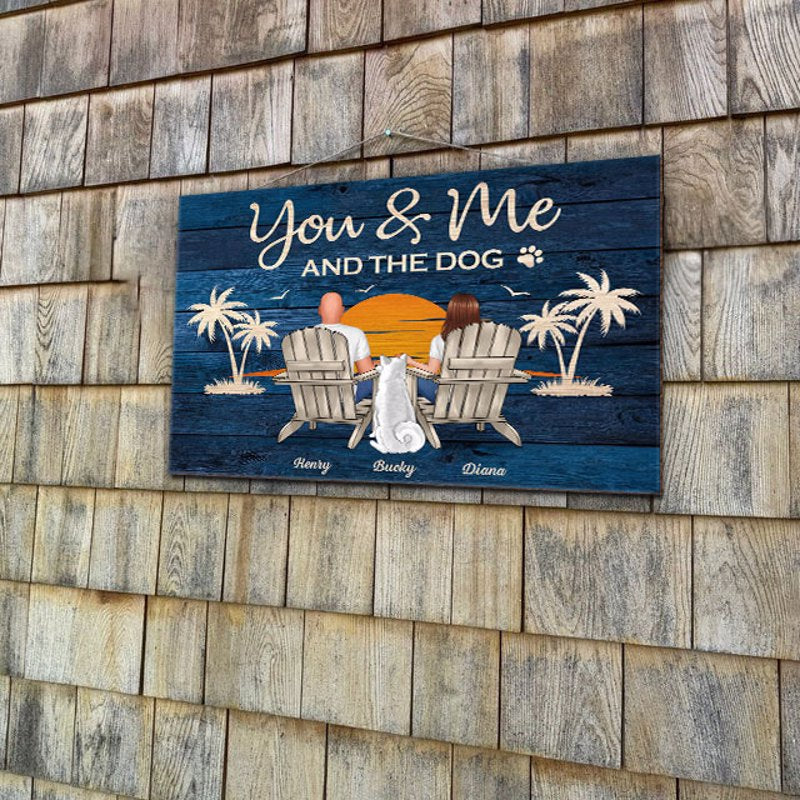 You & Me and The Dogs Couple Sitting Personalized Wood Sign