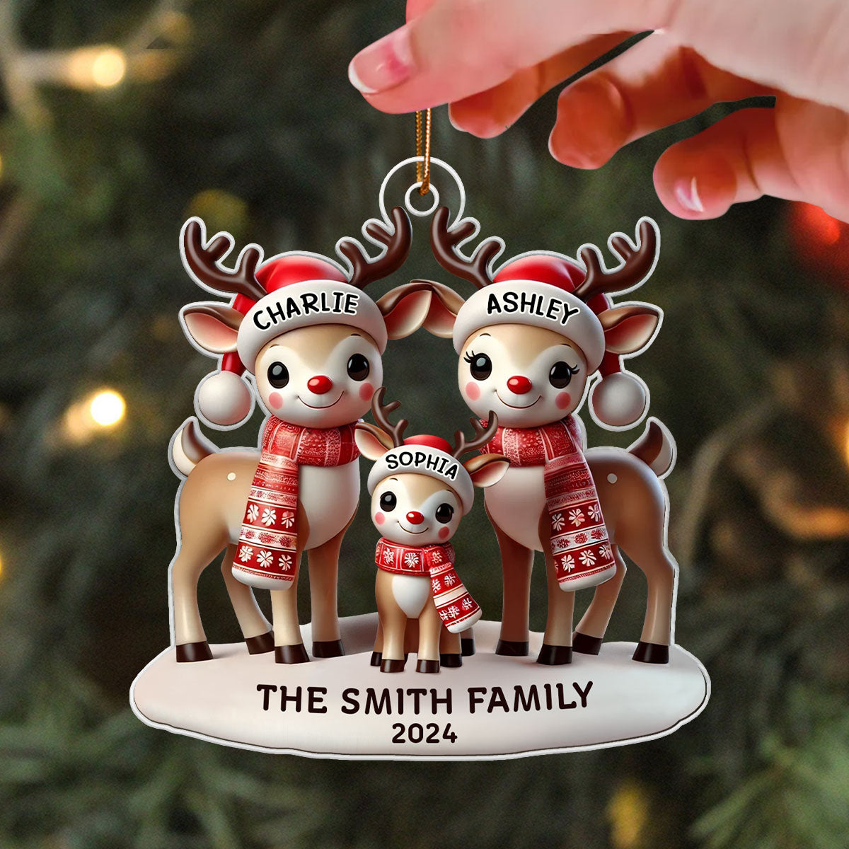 Reindeers Family Christmas Personalized Acrylic Ornament