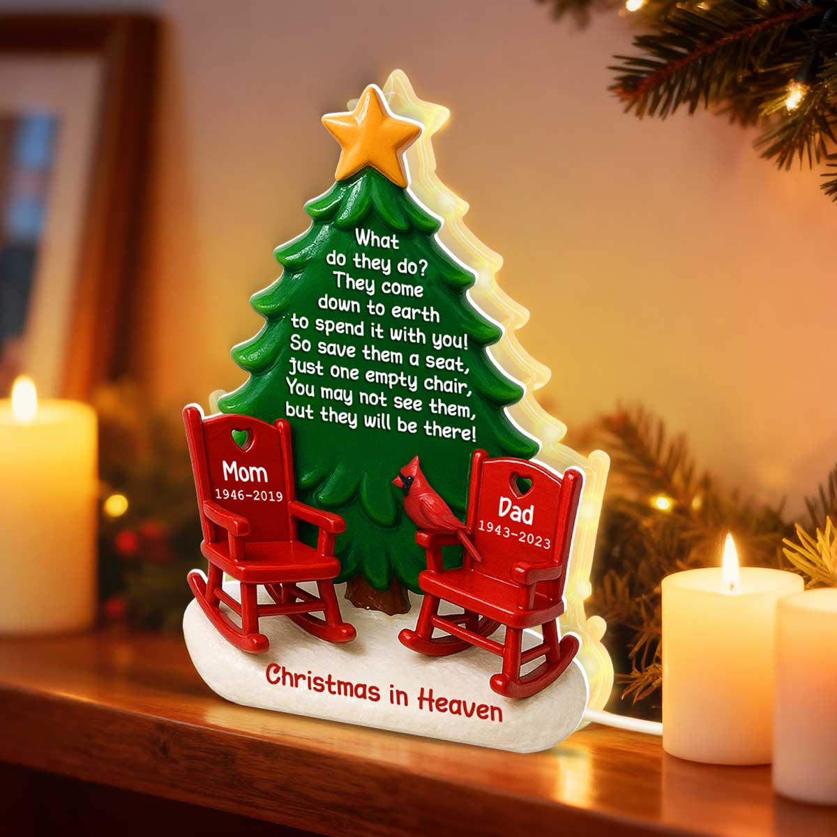 Christmas In Heaven Save A Seat 3D Effect - Personalized Light Box - Crhistmas Memorial Keepsake For Family