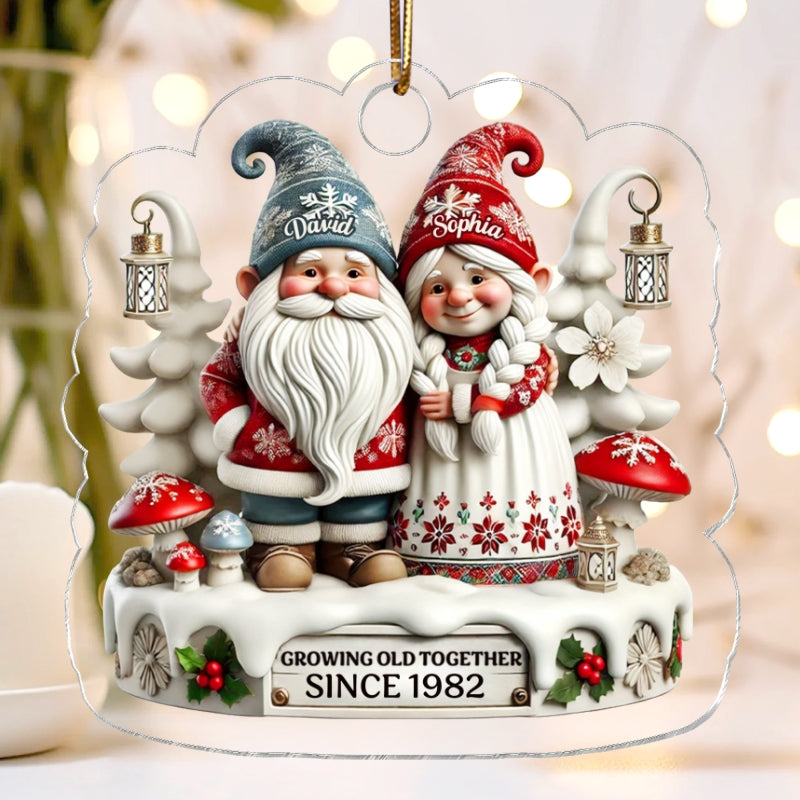 3D Effect Gnome Couple Together Christmas - Personalized Acrylic Ornament - Gift for Him, Gift for Her