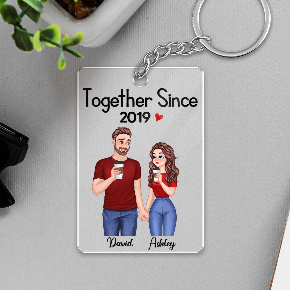 Cartoon Couple Hand In Hand Together Since Personalized Acrylic Keychain - Gift For Him - Gift For Her