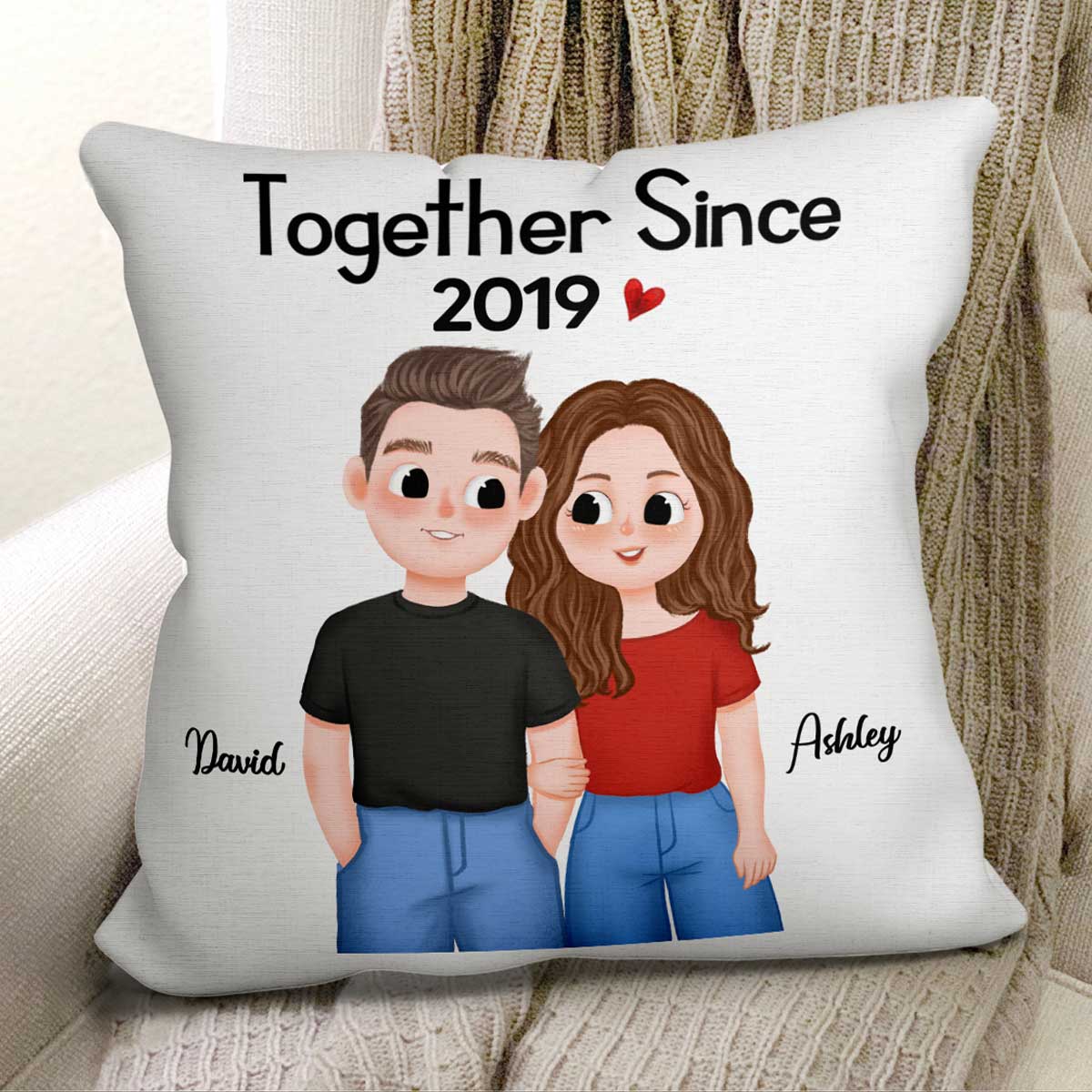 Cute Illustration Couple Together Since Gift For Him For Her Personalized Pillow