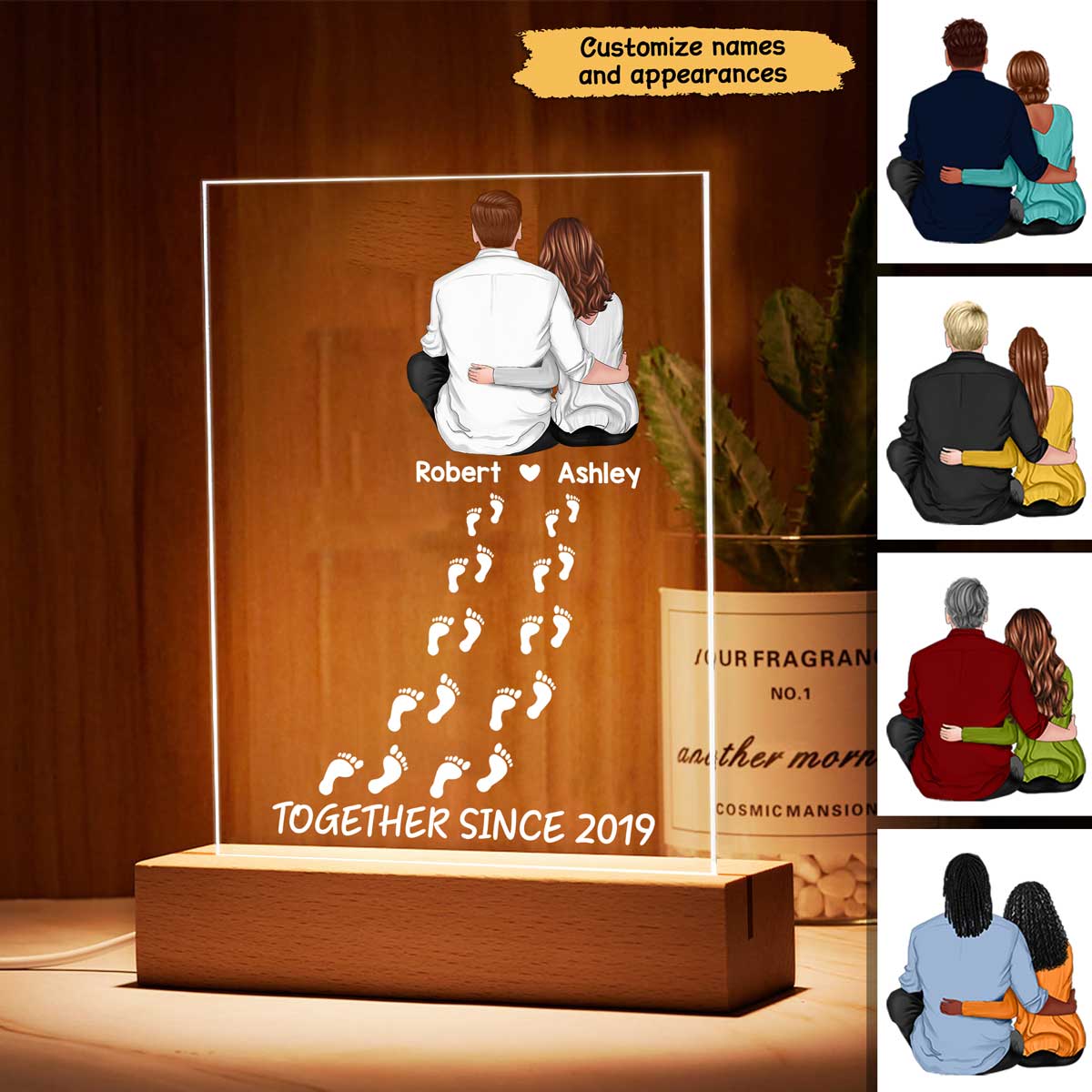Couple Back View Footprints Valentine‘s Day Gift - Gift For Him Gift For Her - Plaque LED Night Light