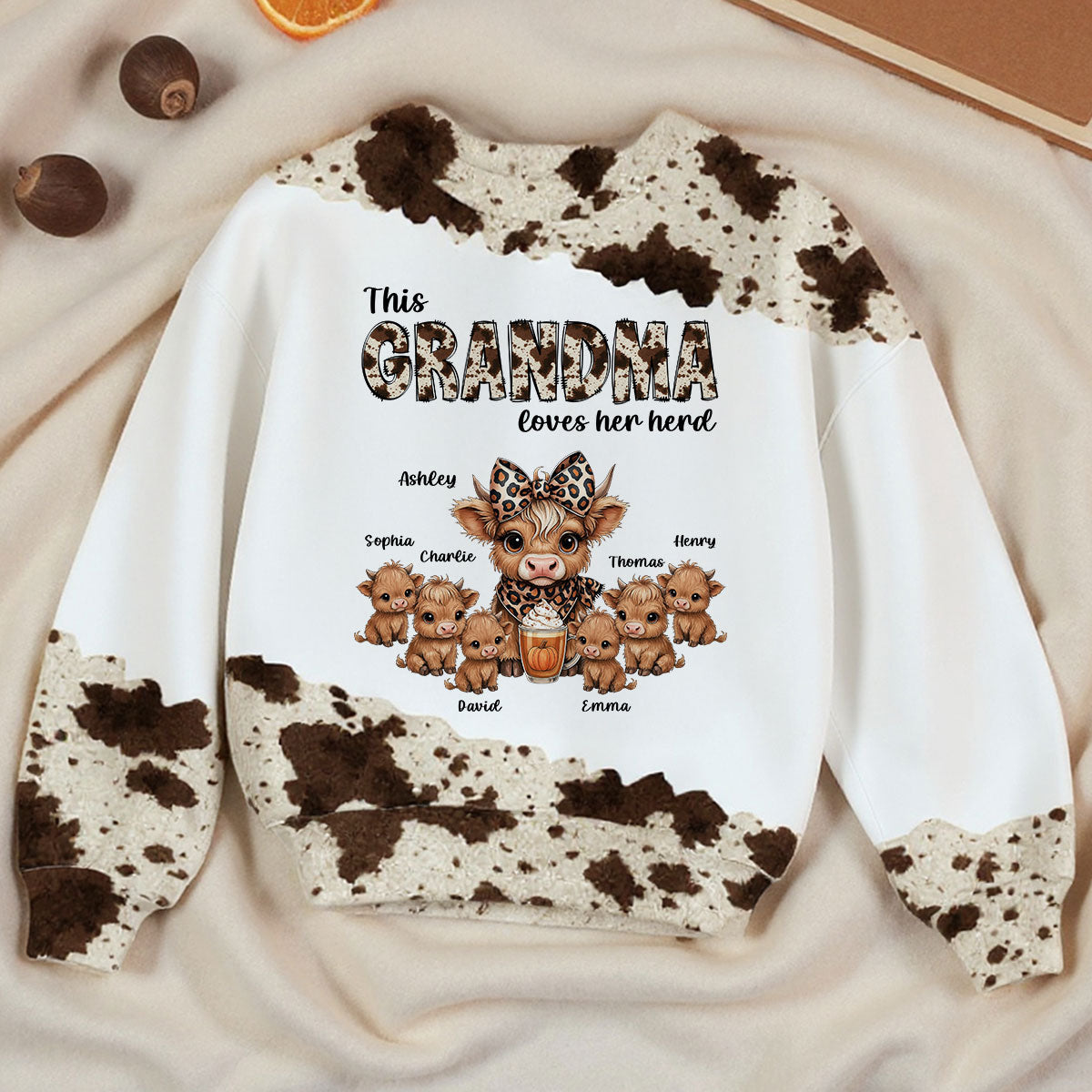 This Grandma Loves Her Herd Personalized 3D Printed Sweatshirt, Cozy Fall Gift for Mom, Grandma