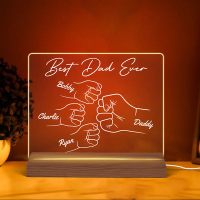 Best Dad Ever Fist Bump Hands Outline Personalized Custom Shape Acrylic Plaque LED Night Light