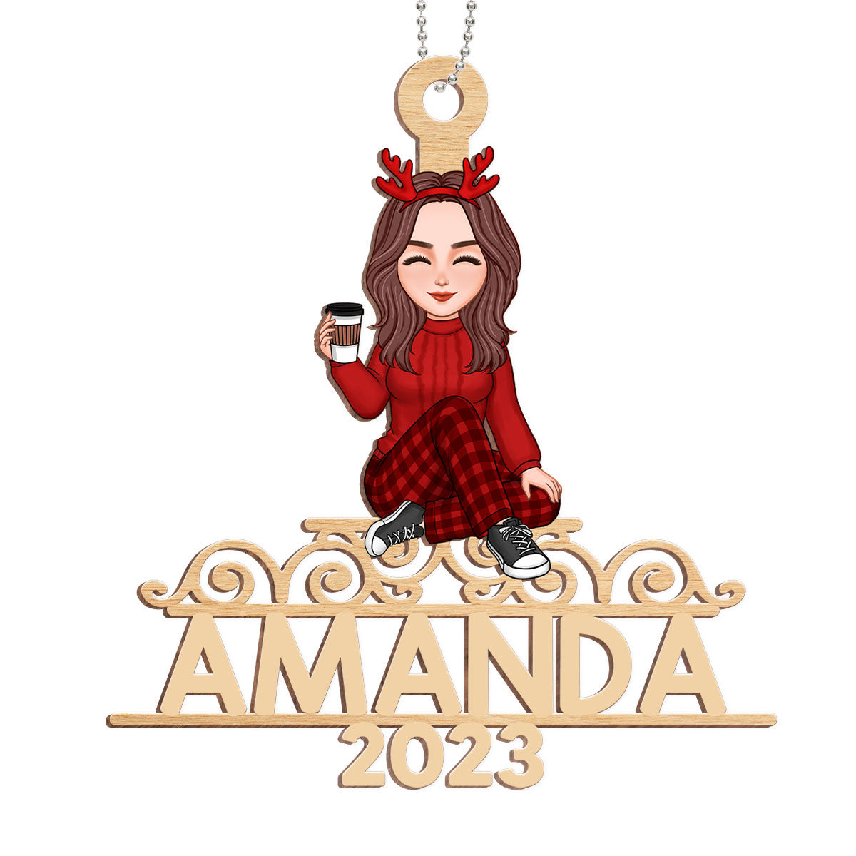 Custom Character And Name Gift For Family Member Personalized Wooden Ornament