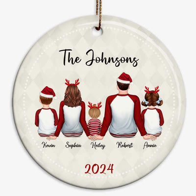 Family Couple Kid Dog Cat Back View Personalized Circle Ornament