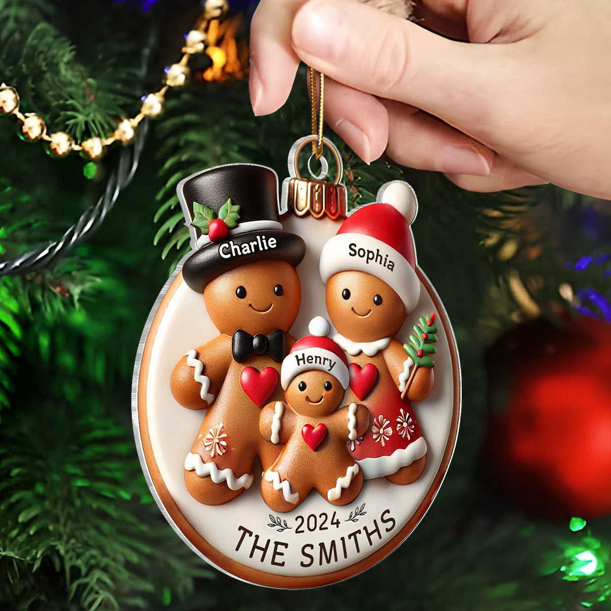 Gingerbread Family On Bread 3D Effect Merry Christmas Personalized Acrylic Ornament