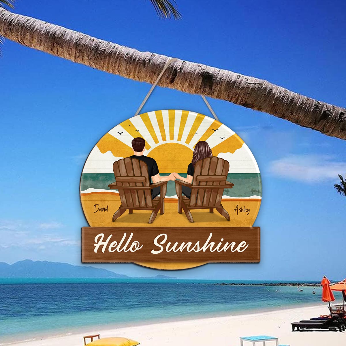 Summer Decor Wreaths Couple Beach Rustic Personalized Wooden Sign