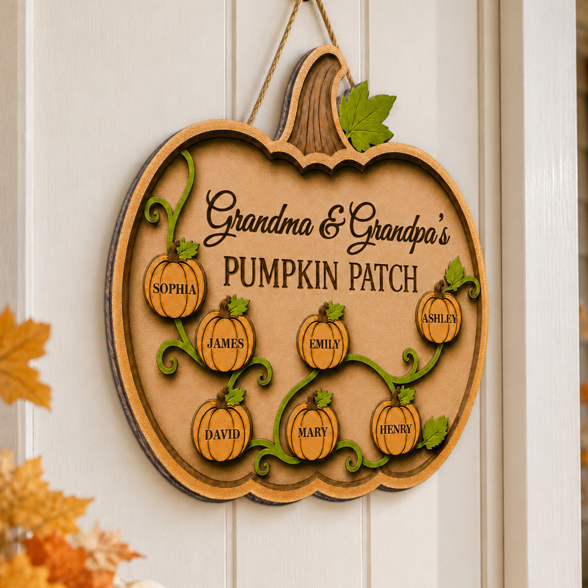 Grandma Grandpa Pumpkin Vine 2D Flat - Personalized Wood Sign - Fall Season Decoration